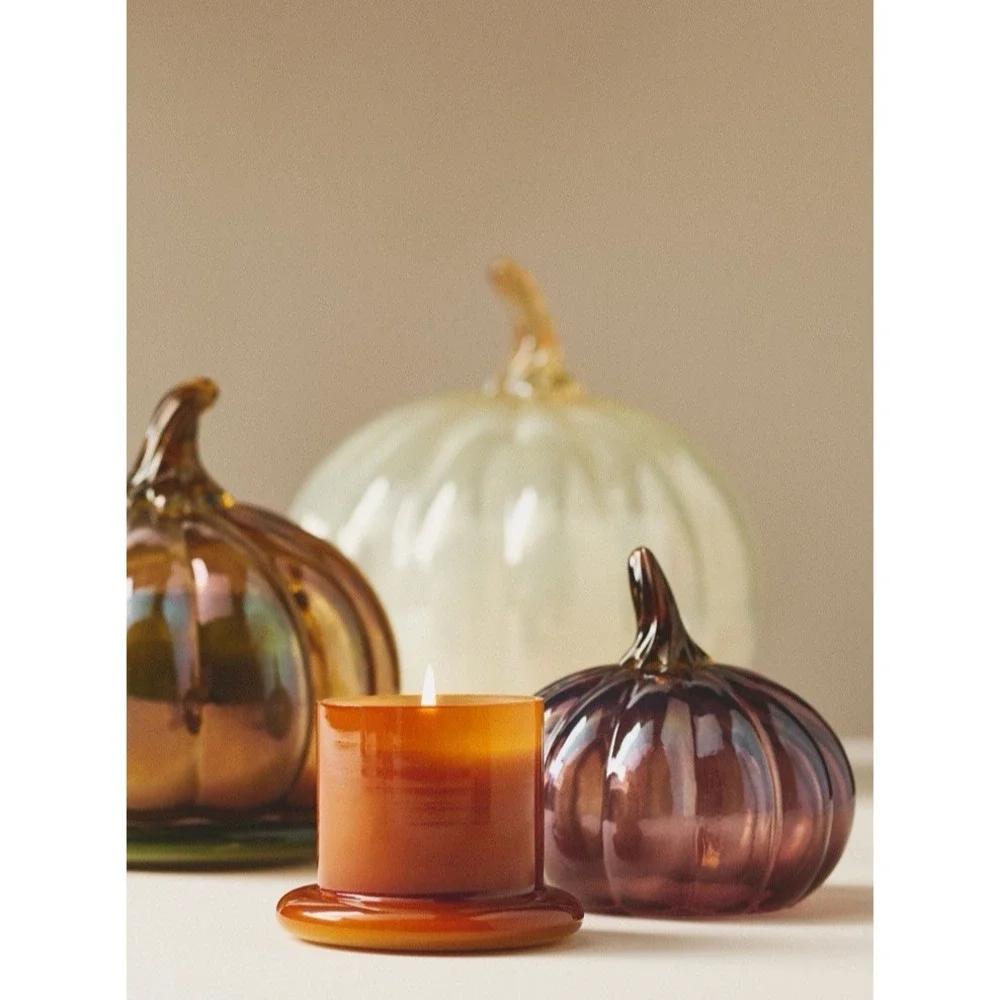 Anthropologie Cloche Glass Candle Jar Malted Pumpkin Rum Woodsy Scent Great Gift